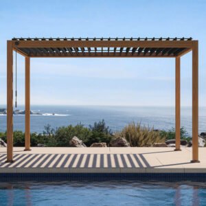 111S Takasho Wood Grain Aluminum Pergola with Adjustable Rainproof Louver